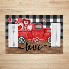 Lofaris Red Truck Plaid Valentines Day Set Of 4 Placemats