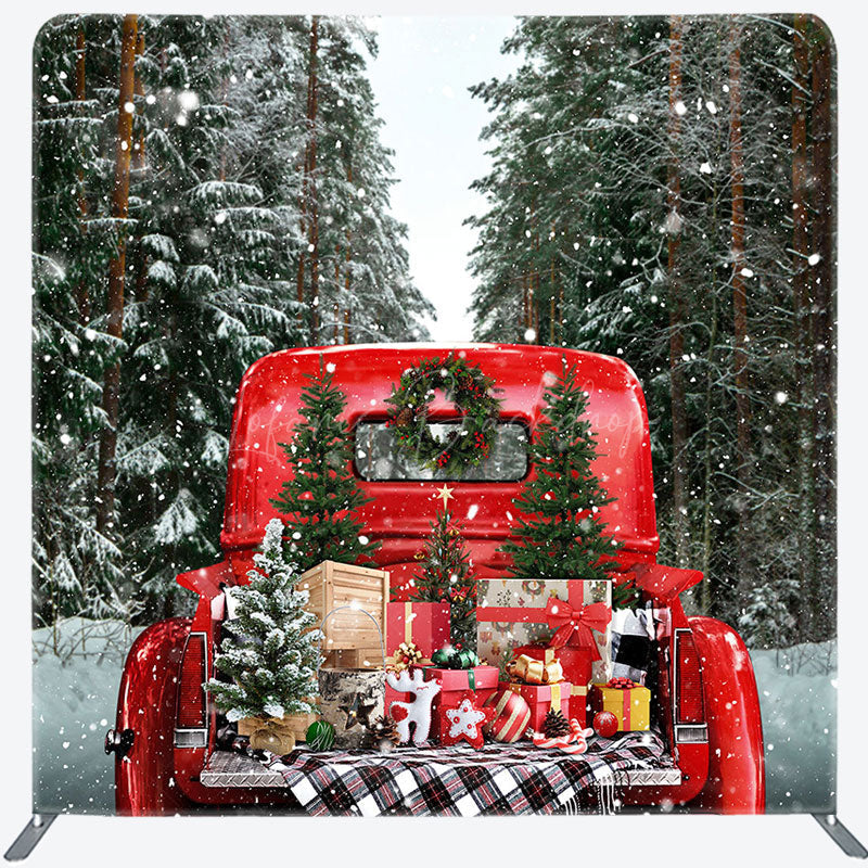 Lofaris Red Truck Presents Christmas Pillow Case Backdrop