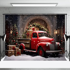 Lofaris Red Truck Pulling Christmas Presents Photo Backdrop