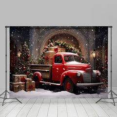 Lofaris Red Truck Pulling Christmas Presents Photo Backdrop