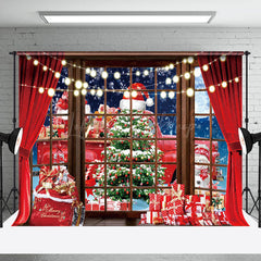 Lofaris Red Truck Tree Gift Boxes Window Christmas Backdrop