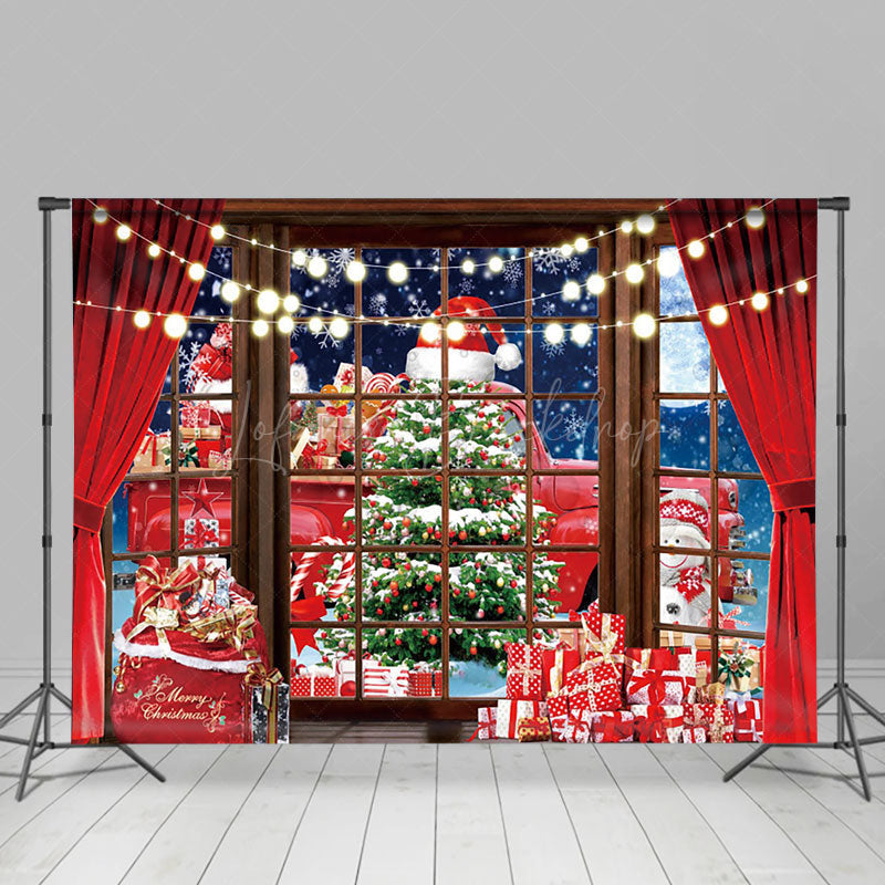 Lofaris Red Truck Tree Gift Boxes Window Christmas Backdrop