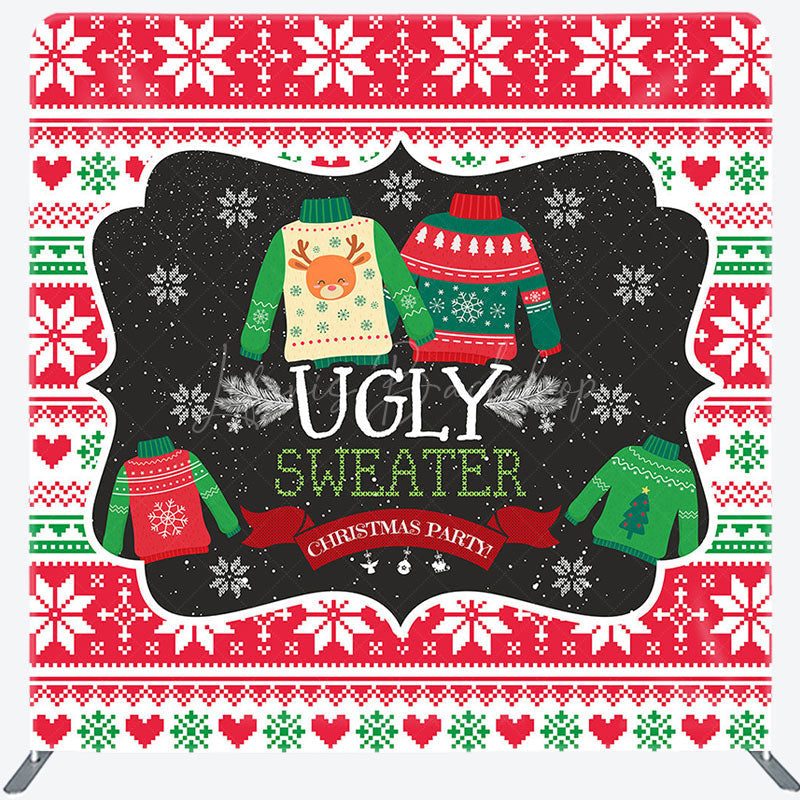 Lofaris Red Ugly Sweater Christmas Tension Fabric Backdrop