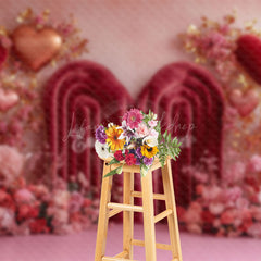 Lofaris Red Velvet Arch Floral Love Valentines Day Backdrop