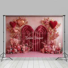 Lofaris Red Velvet Arch Floral Love Valentines Day Backdrop