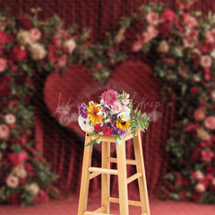 Lofaris Red Velvet Curtain Heart Floral Romantic Backdrop