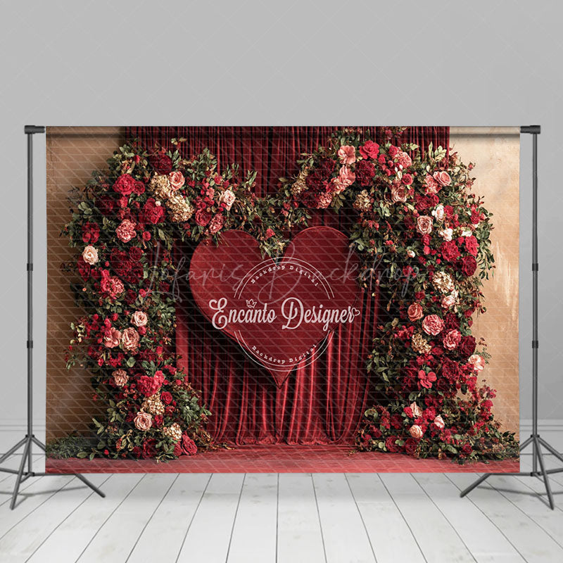 Lofaris Red Velvet Curtain Heart Floral Romantic Backdrop