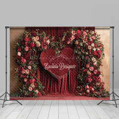 Lofaris Red Velvet Curtain Heart Floral Romantic Backdrop