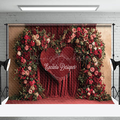 Lofaris Red Velvet Curtain Heart Floral Romantic Backdrop