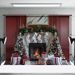 Lofaris Red Vintage Wall Fireplace Christmas Vibe Backdrop