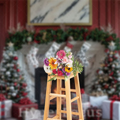 Lofaris Red Vintage Wall Fireplace Christmas Vibe Backdrop