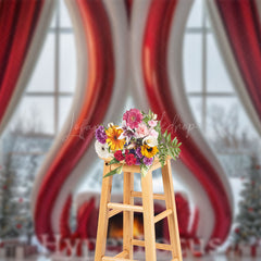 Lofaris Red White Abstract Fireplace Curtain Window Backdrop