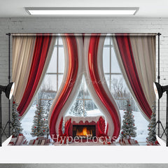 Lofaris Red White Abstract Fireplace Curtain Window Backdrop