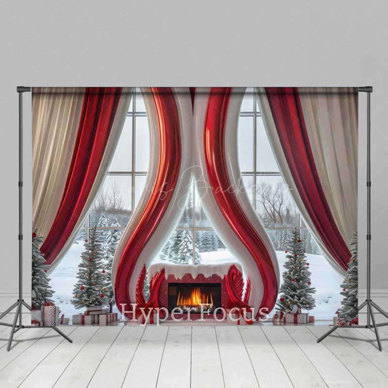 Lofaris Red White Abstract Fireplace Curtain Window Backdrop