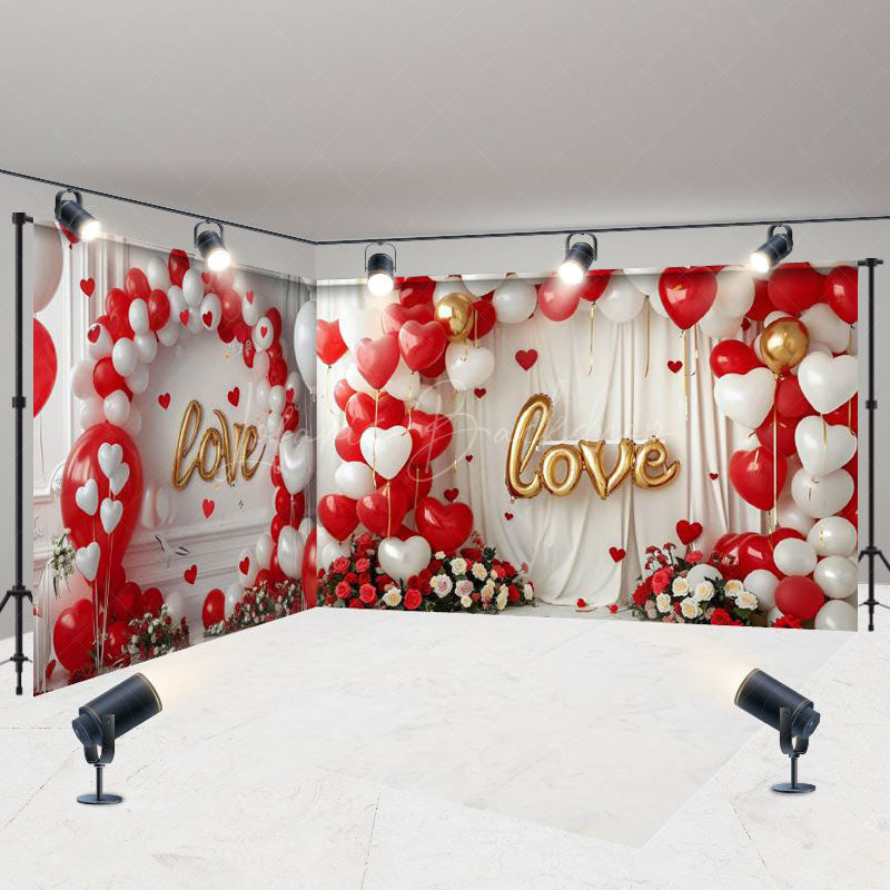 Lofaris Red White Balloons Valentines Day Room Set Backdrop