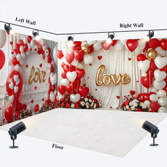 Lofaris Red White Balloons Valentines Day Room Set Backdrop