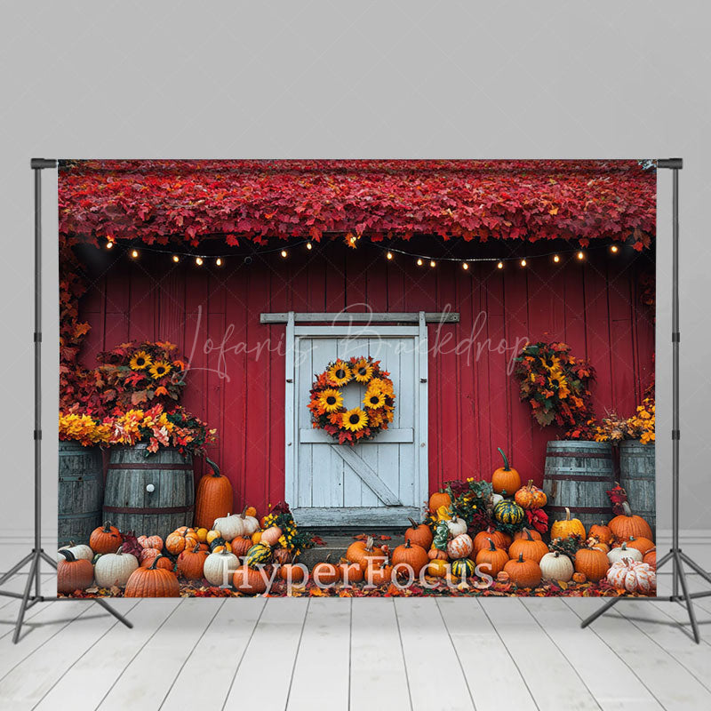 Lofaris Red White Barn Wreath Maple Leaves Autumn Backdrop