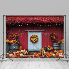 Lofaris Red White Barn Wreath Maple Leaves Autumn Backdrop