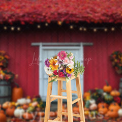 Lofaris Red White Barn Wreath Maple Leaves Autumn Backdrop