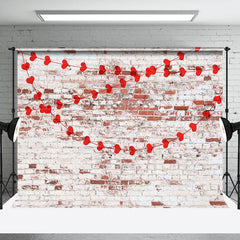 Lofaris Red White Bricks Wall Heart Valentines Day Backdrop