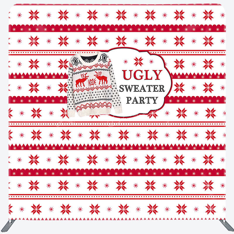 Lofaris Red White Christmas Ugly Sweater Pillow Case Backdrop