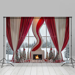 Lofaris Red White Curtain Fireplace Window Christmas Backdrop