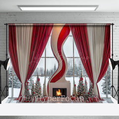 Lofaris Red White Curtain Fireplace Window Christmas Backdrop