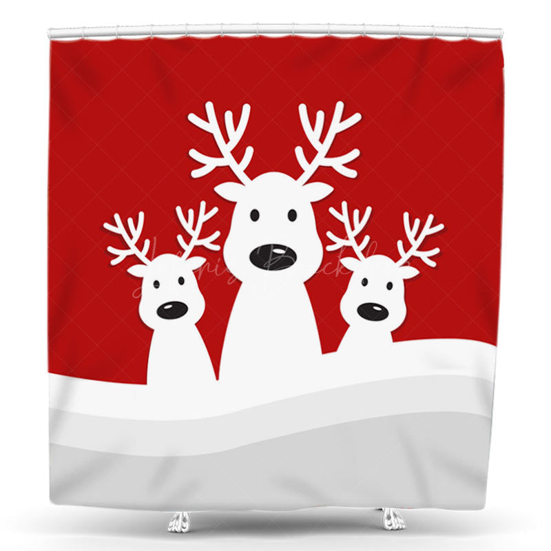 Lofaris Red White Cute Elk Christmas Vibe Shower Curtain