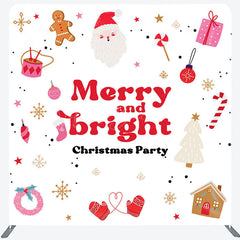 Lofaris Red White Merry Bright Xmas Tension Fabric Backdrop