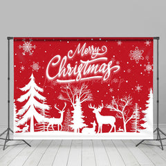 Lofaris Red White Snowy Forest Elk Merry Christmas Backdrop