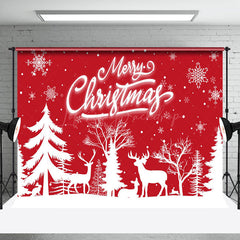 Lofaris Red White Snowy Forest Elk Merry Christmas Backdrop