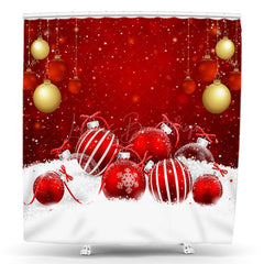 Lofaris Red White Snowy Gold Bells Christmas Shower Curtain