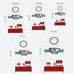 Lofaris Red White Soda Shop Clock Birthday Arch Backdrop