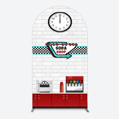 Lofaris Red White Soda Shop Clock Birthday Arch Backdrop