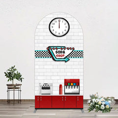 Lofaris Red White Soda Shop Clock Birthday Arch Backdrop