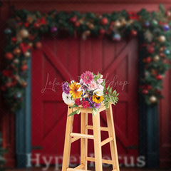 Lofaris Red Wood Door Festive Christmas Vibe Photo Backdrop