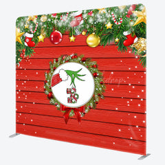 Lofaris Red Wooden Christmas Double-Sided Square Backdrop