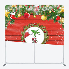 Lofaris Red Wooden Christmas Double-Sided Square Backdrop