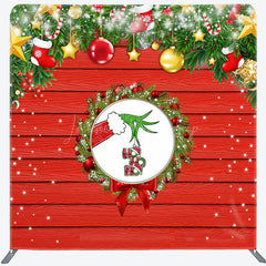 Lofaris Red Wooden Christmas Double-Sided Square Backdrop