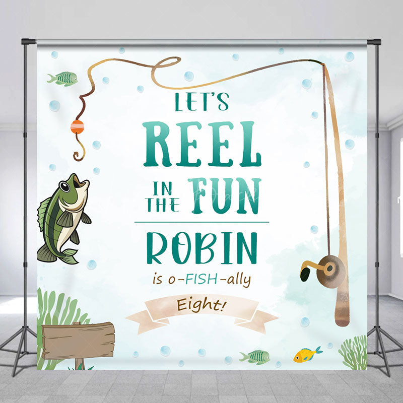 Lofaris Reel In The Fun Custom Name 8th Birthday Backdrop