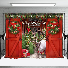 Lofaris Reindeer At The Mahogany Door Christmas Backdrop