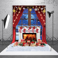 Lofaris Reindeer Indoor Fireplace At Night Christmas Backdrop