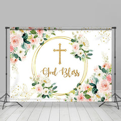 Lofaris Religious Blessing Cross Flowers Decorative Backdrop