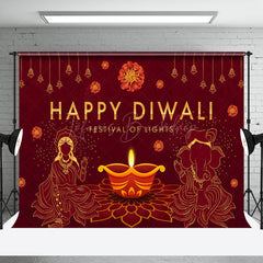 Lofaris Religious Festive Red Light Happy Diwali Backdrop