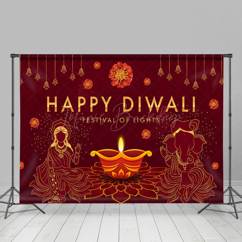 Lofaris Religious Festive Red Light Happy Diwali Backdrop