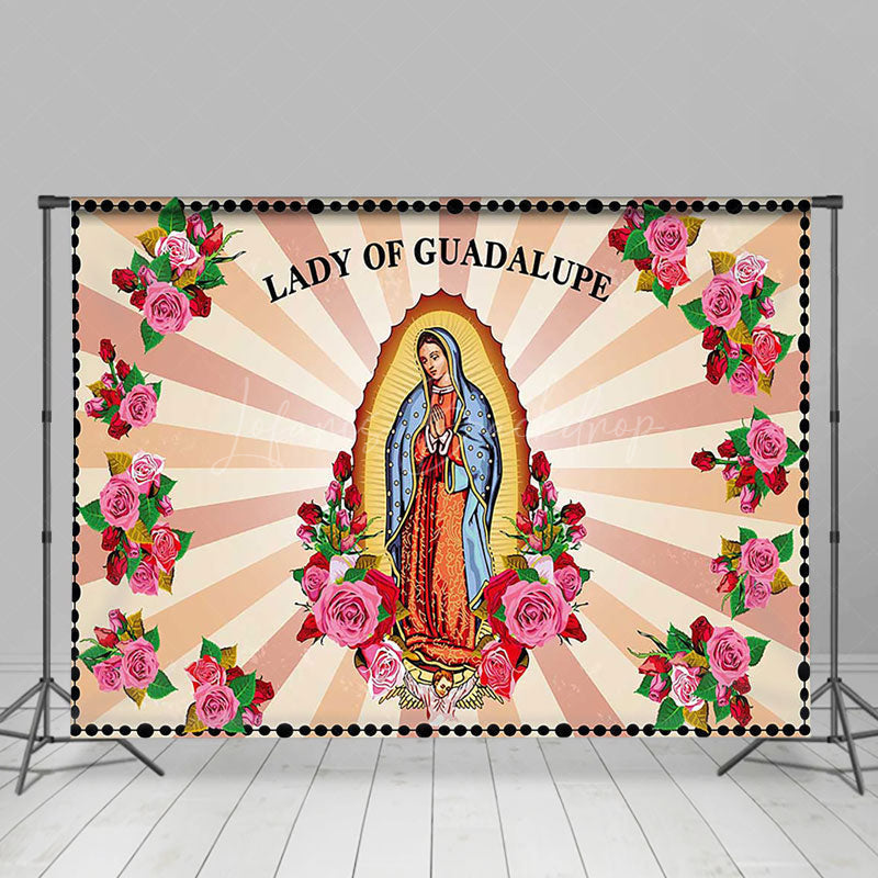 Lofaris Religious Floral Lady Of Guadalupe Worship Backdrop