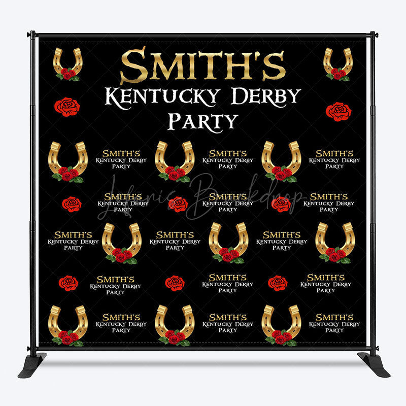 Lofaris Repeat Black Custom Name Kentucky Derby Party Backdrop