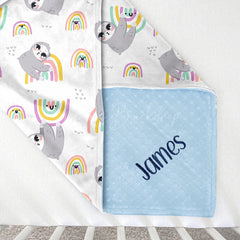 Lofaris Repeated Cute Rainbow Sloth Girl Minky Baby Blanket