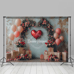 Lofaris Retro Arch Floral Balloon Valentines Day Backdrop