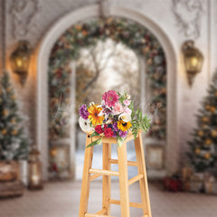 Lofaris Retro Arch Luxury Gate Snowy Christmas Vibe Backdrop